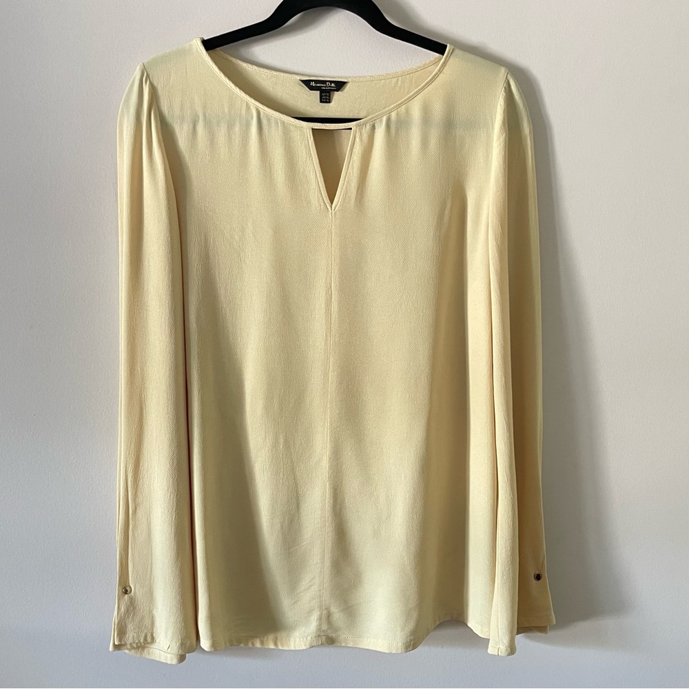 Massimo Dutti Yellow Long Pleated Sleeve Keyhole Scoop Neck blouse Size US XL